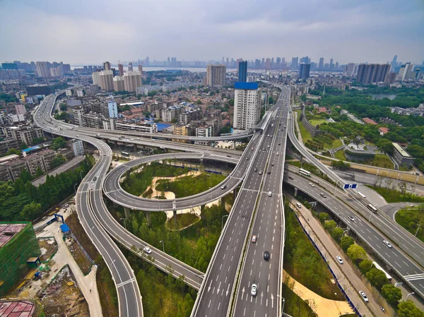 Aerial photography bird-eye view of City viaduct bridge road lan