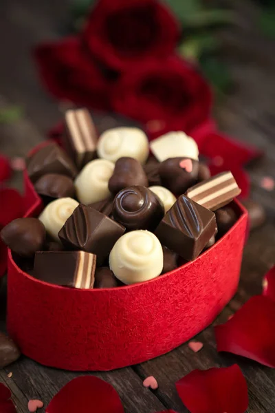 Chocolate pralines in gift bo — Stock Photo, Image
