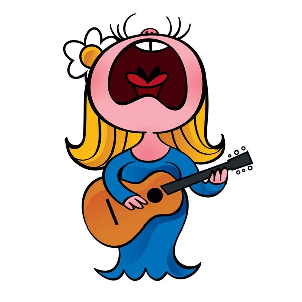 Zpívající žena s akustická kytara — Stockový vektor