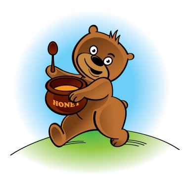 kaşık ve bal pot ile yürüyüş bear