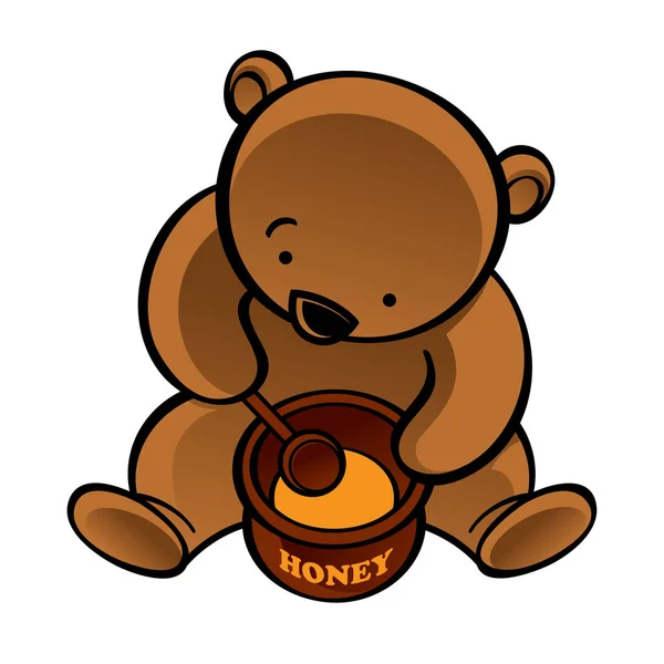 Ours avec cuillère et pot de miel — Image vectorielle