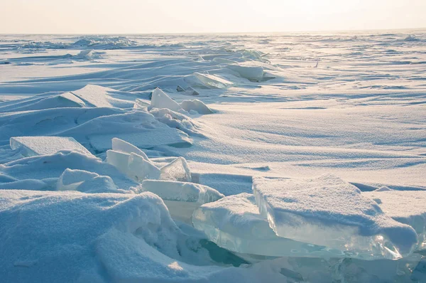 Field of ice hummocks on the frozen Lake Baikal — Stock Photo, Image