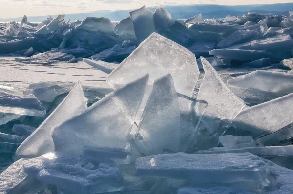 Field of ice hummocks on the frozen Lake Baikal — Stock Photo, Image