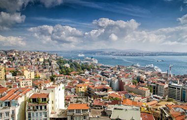 İstanbul, Türkiye - 5 Ekim 2015: Kuşbakışı bakıldığında İstanbul ve Boğaz