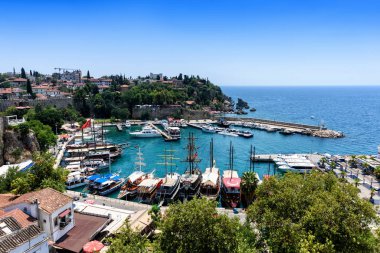 Antalya, Türkiye - 26 Temmuz 2019, Eski Şehir Marina manzarası