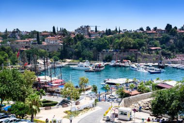 Antalya, Türkiye - 26 Temmuz 2019, Eski Şehir Marina manzarası