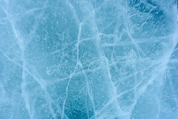 Hermoso Hielo Azul Del Lago Baikal Con Grietas Abstractas — Foto de Stock