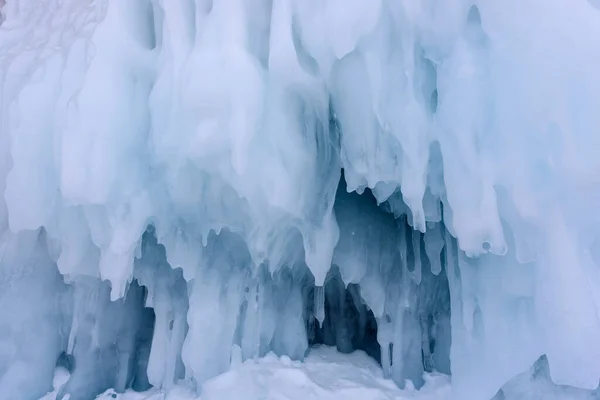 Icicles Φόντο Στον Τοίχο Πάγου Στη Λίμνη Baikal Χειμώνα Μαγικό — Φωτογραφία Αρχείου