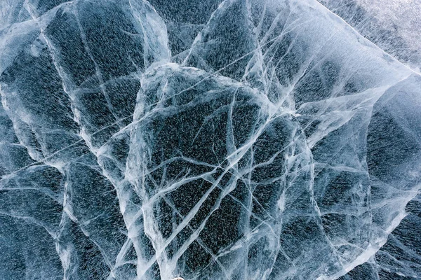 Krásný Modrý Led Jezera Bajkal Abstraktními Trhlinami — Stock fotografie