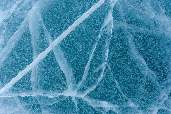 Krásný Modrý Led Jezera Bajkal Abstraktními Trhlinami — Stock fotografie