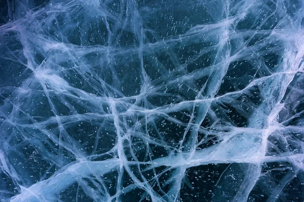 Beautiful ice of Lake Baikal with abstract cracks — Stock Photo, Image