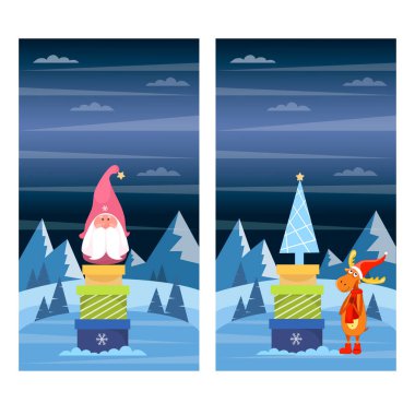 Noel hediyeli bir cüce ve bir geyik.