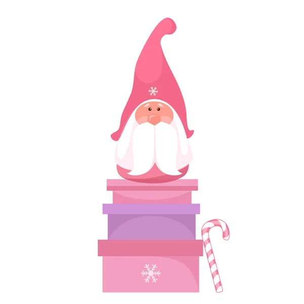 Weihnachtszwerg auf einer Geschenkbox — Stockvektor