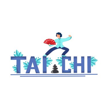 girl with a fan performs tai chi exercises