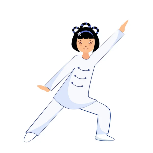 Bir kızın vektör illüstrasyonu tai chi ve qigon egzersizleri yapar.