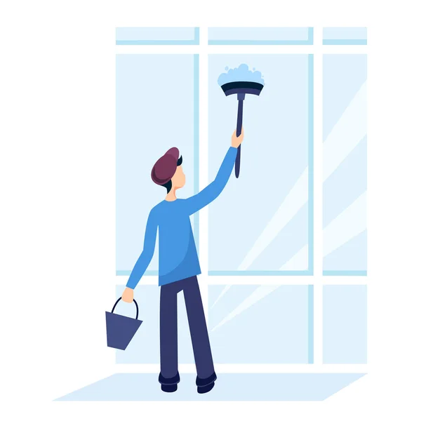 Ilustración Vectorial Limpiador Ventanas Guy Lava Ventanas — Vector de stock