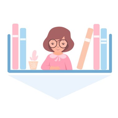 Kitap rafının yanında bir kızın hisse senedi çizimi