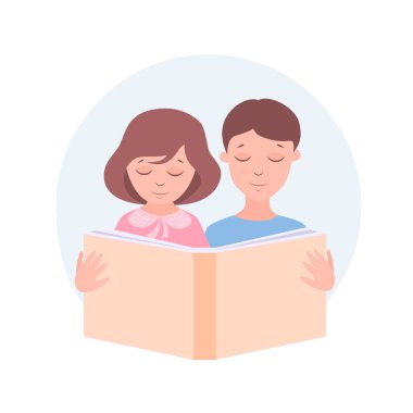 Stock vektör illüstrasyoncusu ve kız bir kitap okuyorlar.