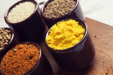 Baharat ve otlar seramik kase. baharat. Renkli doğal bir