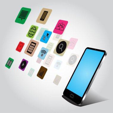 Beyaz arka plan üzerinde smartphone ve uygulama konsept tasarımı