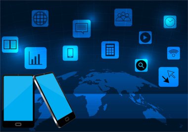 Akıllı telefon ve Dünya Haritası Nasa tarafından döşenmiş bu görüntü unsurları ile uygulama