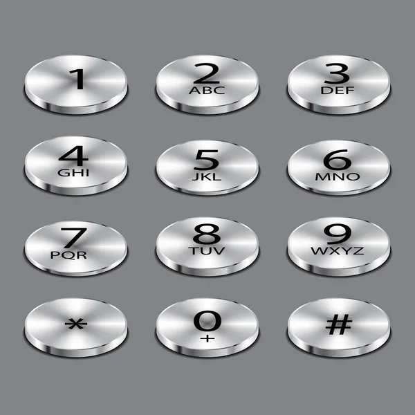 Aluminium phone circle buttons on gray background — Stock Vector