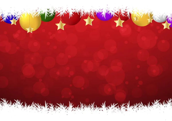 Palla di Natale e bokeh su sfondo rosso vettoriale illustrazione — Vettoriale Stock
