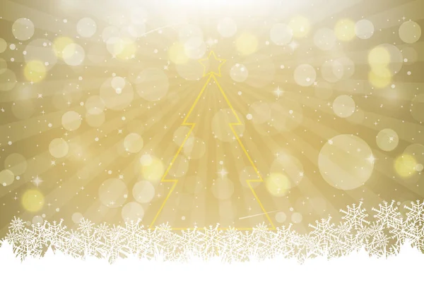 Copo de nieve de Navidad y bokeh sobre fondo dorado — Vector de stock