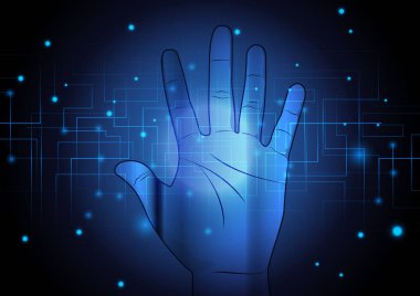 Soyut el ile teknoloji arka plan konsept tasarımı