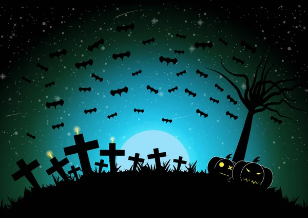 Impressionante cemitério halloween fundo — Vetor de Stock