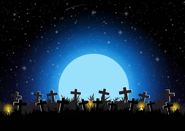 Dia das bruxas cemitério com lua fundo vetor ilustração — Vetor de Stock