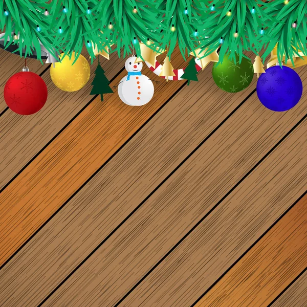 ウッド テクスチャ背景にクリスマスの装飾 — ストックベクタ