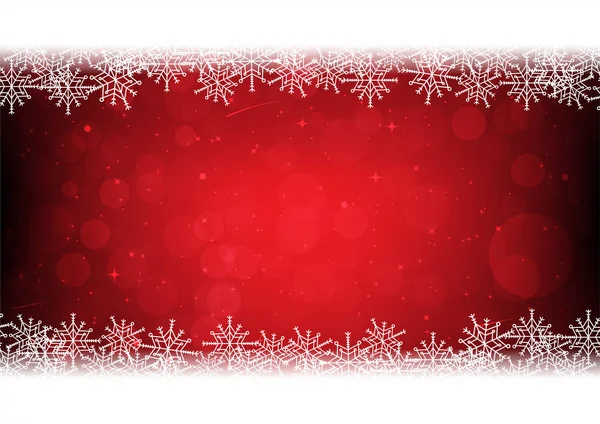 Sneeuwvlokken op rode kerst bokeh achtergrond — Stockvector