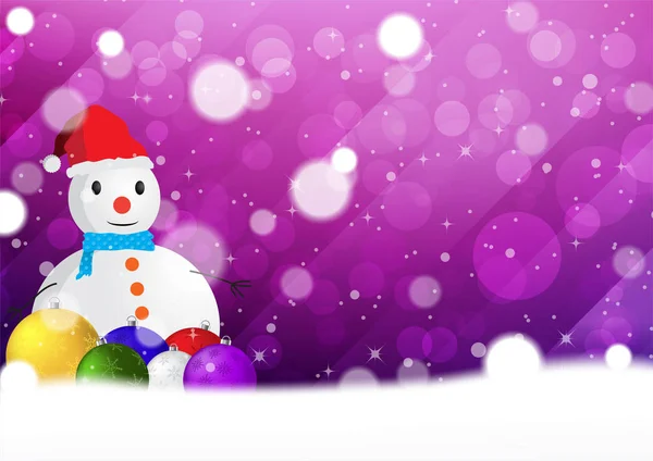 Weihnachten Schneeflocken Hintergrund mit Schneemann und Weihnachtskugel Vektor Illustration — Stockvektor