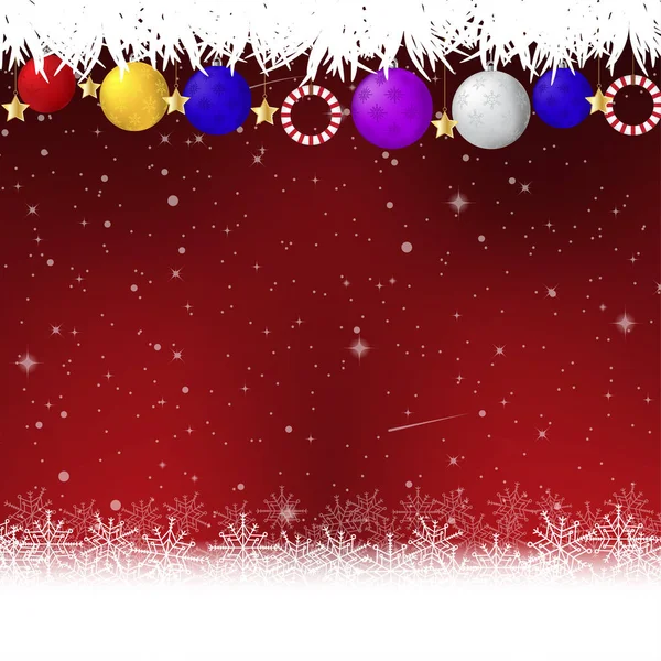 Fondo rojo navidad con copos de nieve blanco vector ilustración — Vector de stock