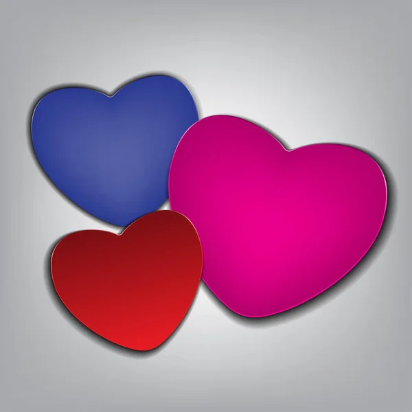 Red blue pink hearts on gray background vector card for valentines day — Stock Vector