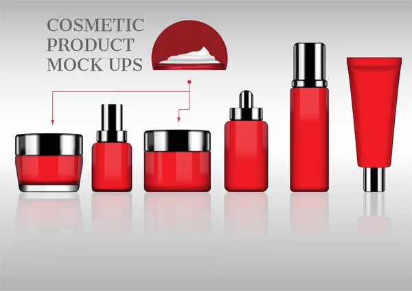 Vermelho Cuidados Pele Conjunto Vetor Cosmético Simular —  Vetores de Stock