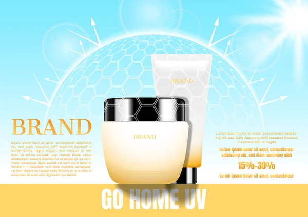 Şeffaf arı kovanı bariyeri ve güneş ışığıyla kozmetik seti. Yaz teması