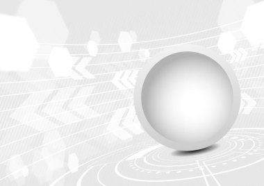 Çizgiler, ok simgeleri ve teknik geçmişi olan fütürist odada gri küre