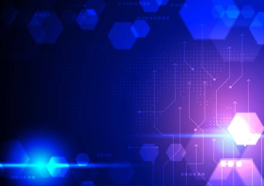 Koyu arkaplanda altıgenli mavi ve mor ışıklar NASA tarafından desteklenen bu görüntünün bazı elementleri