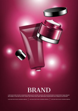 Açık krema ve köpük havada süzülüyor. Kırmızı arka planda parlak ışık var.