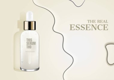 Kozmetik reklamı, bej kaplamalı su serumu.