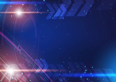 Koyu arkaplanda fütüristik çemberli teknoloji çizimi, oklar ve dijital numara