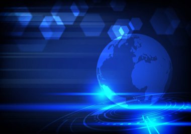 Dijital teknoloji kavramı, parlayan mavi ışık ve karanlık arka plandaki altıgenler NASA tarafından desteklenen bu görüntünün bazı elementlerini kavrıyor.