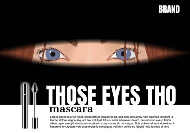 Gümüş rimel sürmüş kadın gözleri, vektör kozmetik reklamı.