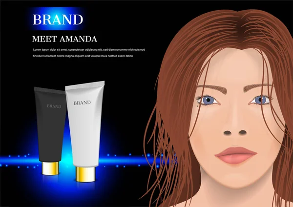 Siyah Beyaz Kremalı Kadın Yüzü Kozmetik Reklamı — Stok Vektör