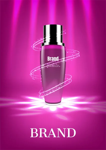 Cosmetic Product Spiral Light Shining Floor Purple Spot Light Background — Stock Vector