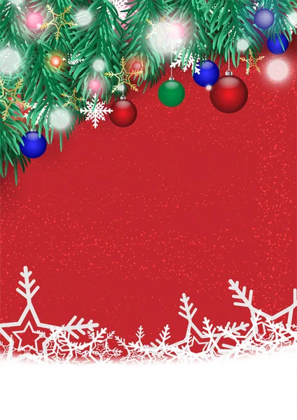 赤い背景に白い雪の結晶とクリスマスのポスター — ストックベクタ