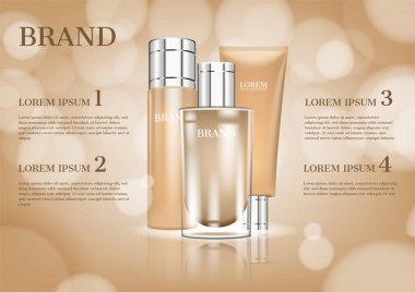 Losyon nemlendirici ve krem. Bej arka planda parıldayan ışıklar.