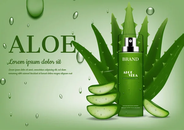 Cilt bakımı reklamı, aloe vera ağacıyla kozmetik ürünü.